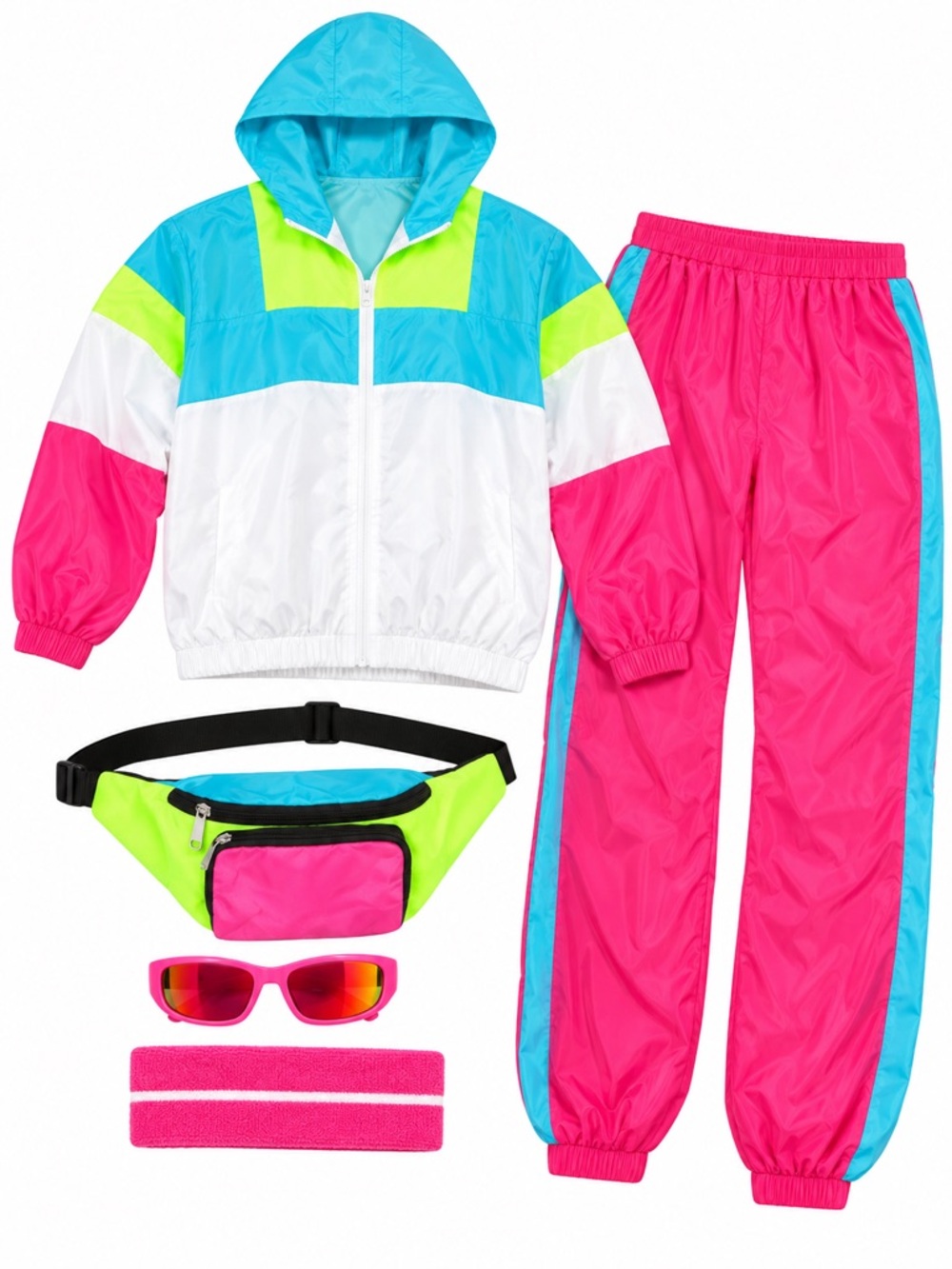 NWOT - 80s Retro NeonTracksuit Costume | Track Suit & Accessories | Size 3XL